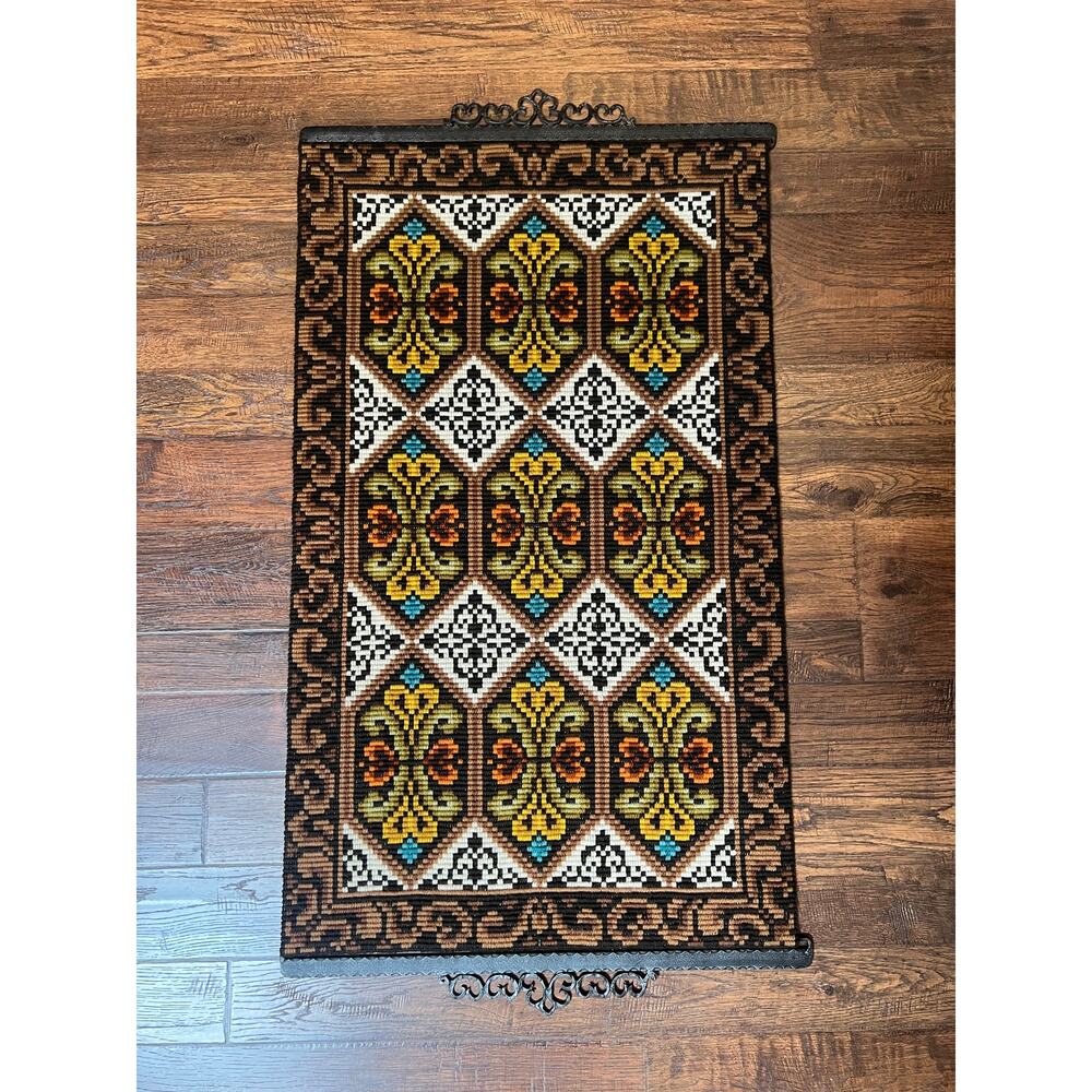 Vintage Woven Textile Wall Hanging – Geometric Scandinavian Folk Art Tapestry